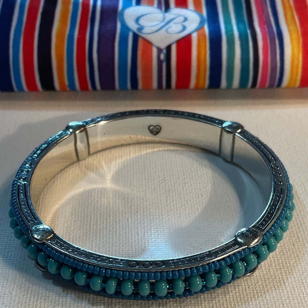Retired Brighton "Global Dreams" Turquoise Beaded Round Silver Bracelet